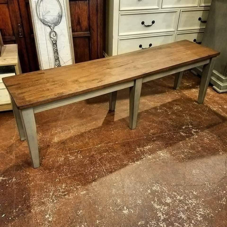 GRAY & WALNUT SOLID WOOD BENCH $199