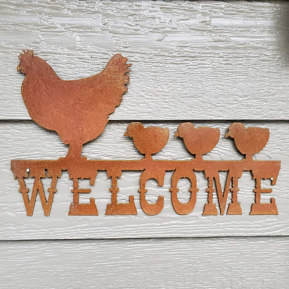 METAL CHICKENS WELCOME SIGN $29