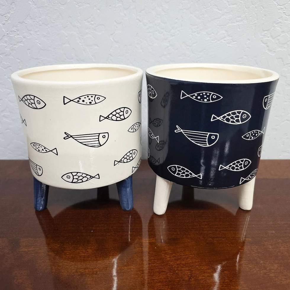 STONEWARE PLANTERS WITH FISH ART $15 each