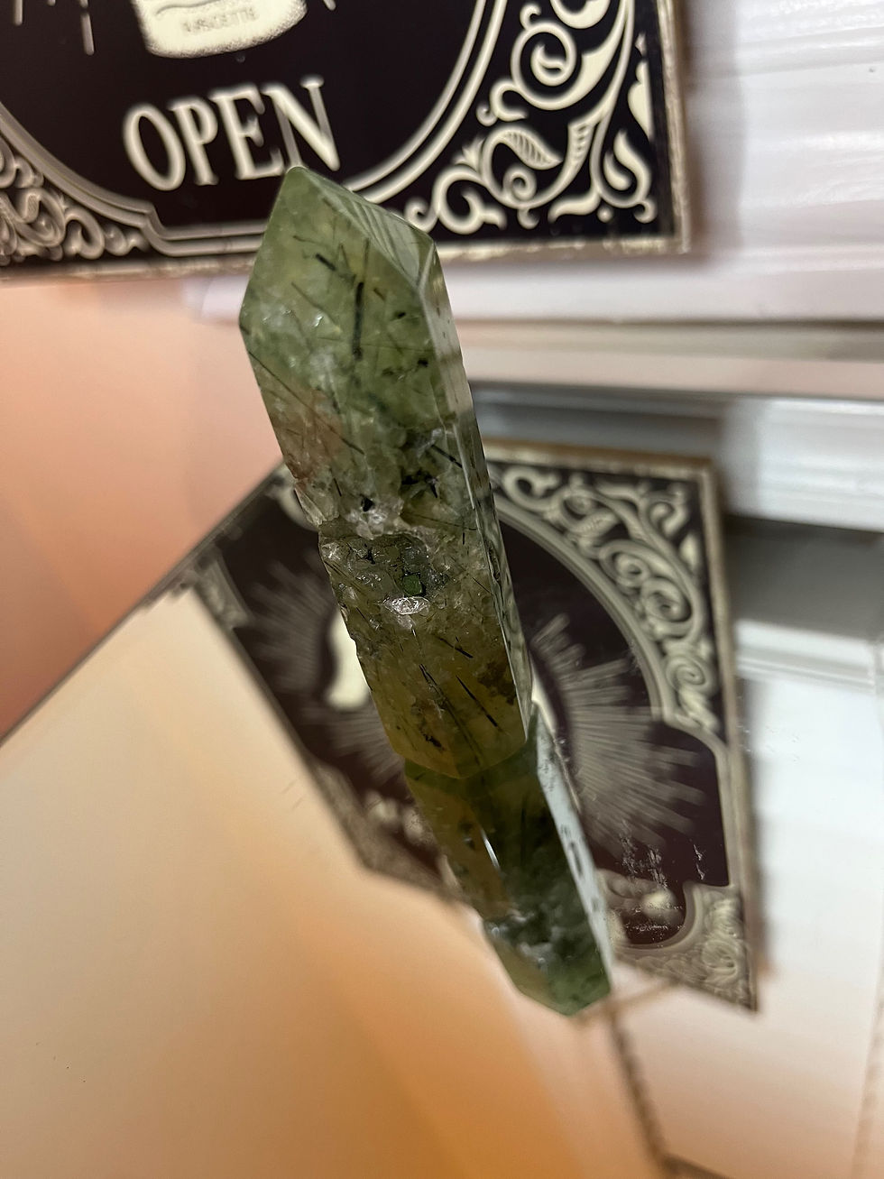 Thumbnail: Prehnite With Epidote Obelisk 