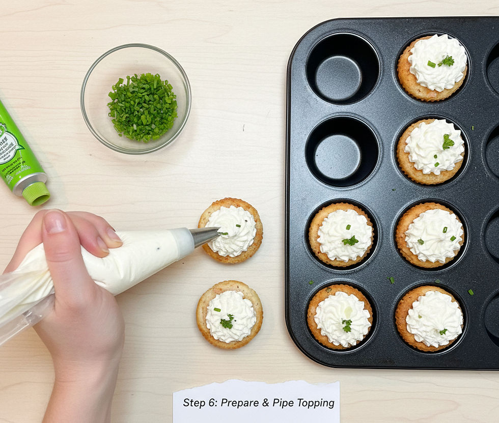 Savurează aceste Mini Cupcakes cu Somon Afumat – gustări sărate, pufoase și delicate, cu cremă de brânză și ierburi proaspete. Perfecte pentru brunch, aperitive festive sau întâlniri cu prietenii.”