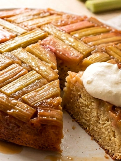 Rhubarb Upside-Down Cake | Easy Dessert