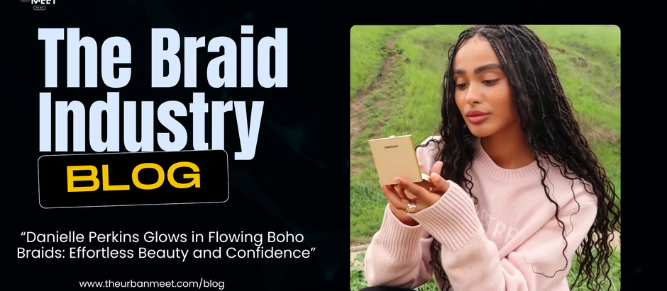 Relaxed outdoor moment with flowing boho braids, layered curls, and effortless style as she checks her hair in a mirror.