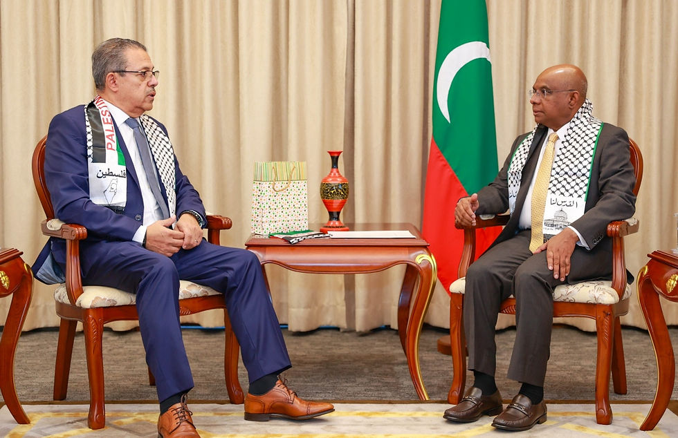 Foreign Minister Abdullah Shahid meets with the Honorary Council appointed by Palestine to Maldives.-- Photo: Foreign Ministry