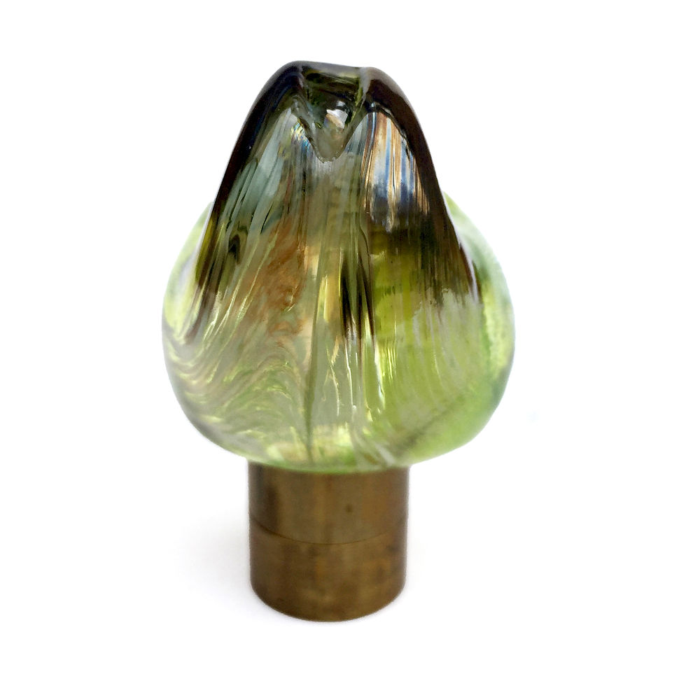 Thumbnail: Ben5 small bird hook in lime green and ivory, handmade by sculpting hot glass, with brass fitting, tail back view