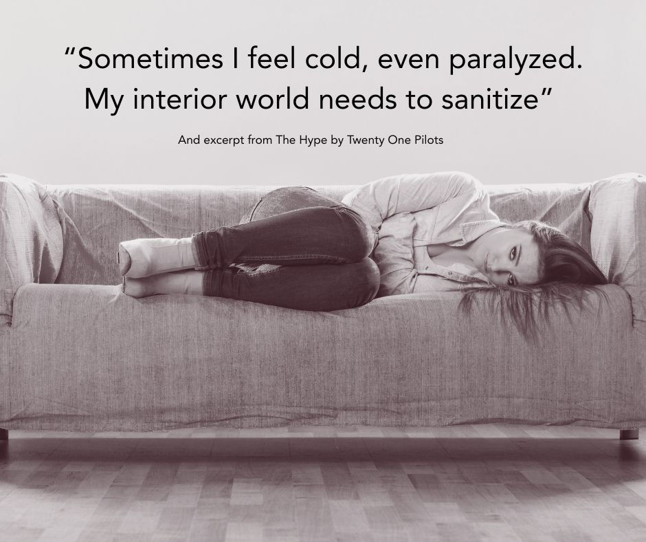 Exhausted woman laying on couch