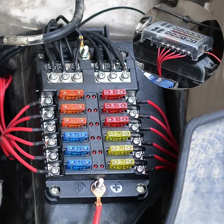 Thumbnail: 12V 32V Plastic Cover Fuse Box Holder M5 Stud With LED Indicator Light 6 Ways 12