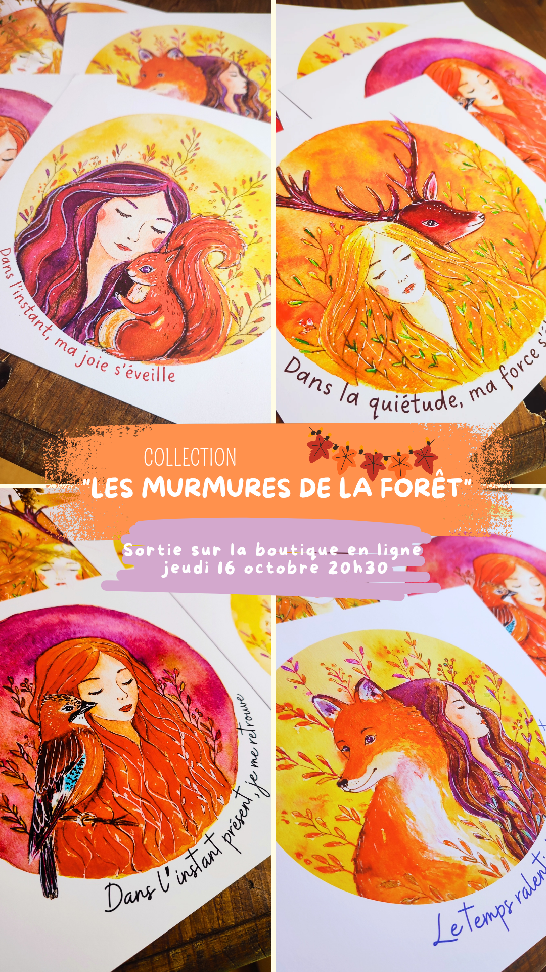 Lot de 4 cartes postales Cartes postales"Mémoire de la forêt 🌲✨" 🦊🐿️🦌🐦