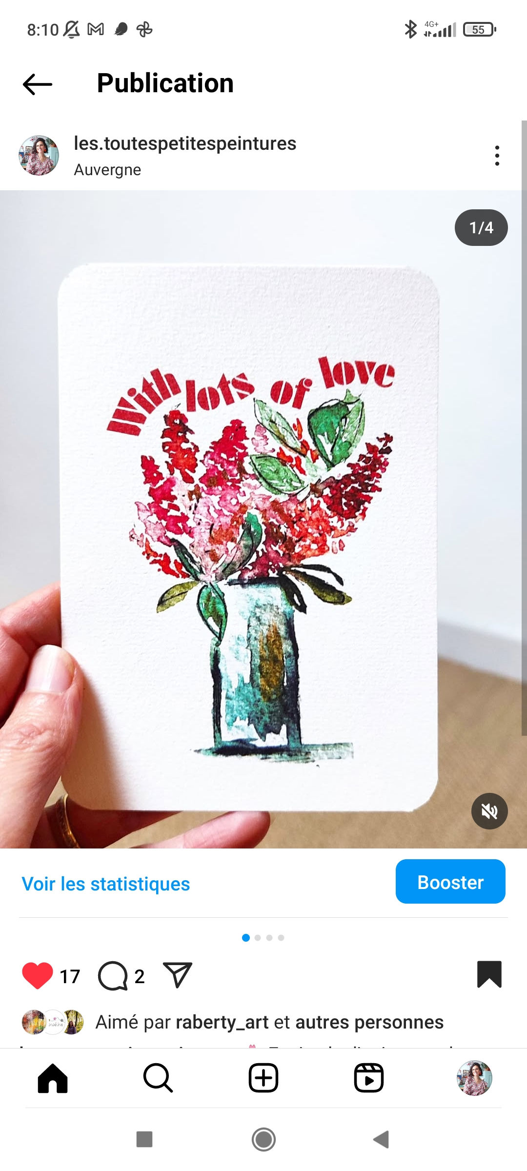 Lot de quatre cartes postales fleuris 💐