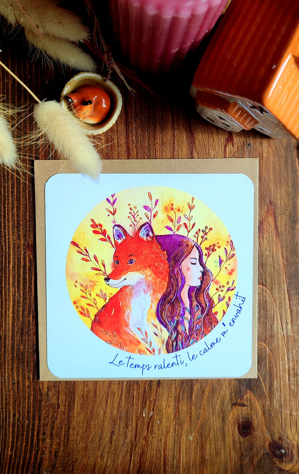 Carte postale Le renard et la femme 🦊"Mémoires de la forêt ✨🌲"