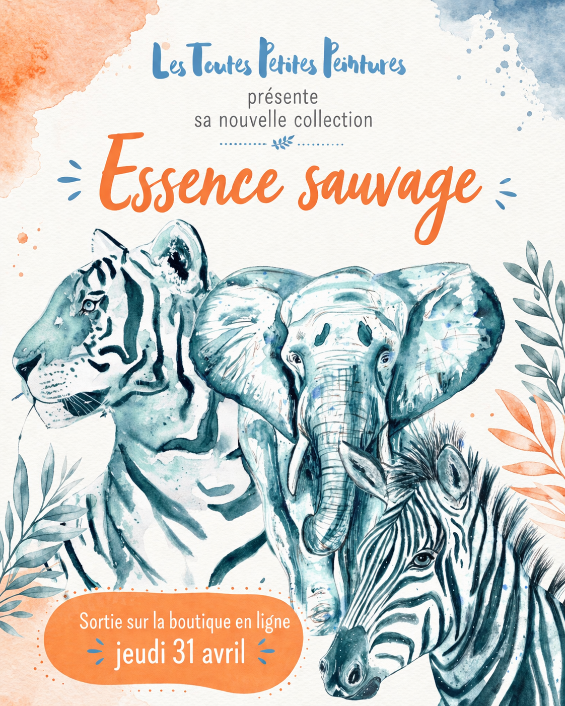 Lot de 3 cartes postales "Essence sauvage"🦓🐯🐘