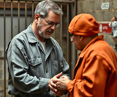 A middle aged man in regular clothes mentoring a prisoner .jpg