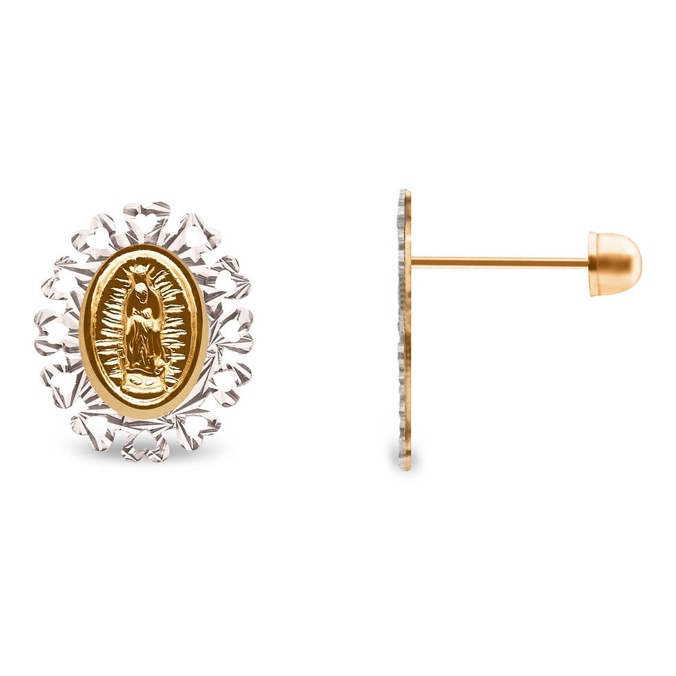 Thumbnail: 14K Gold Virgen de Guadalupe corazones earrings