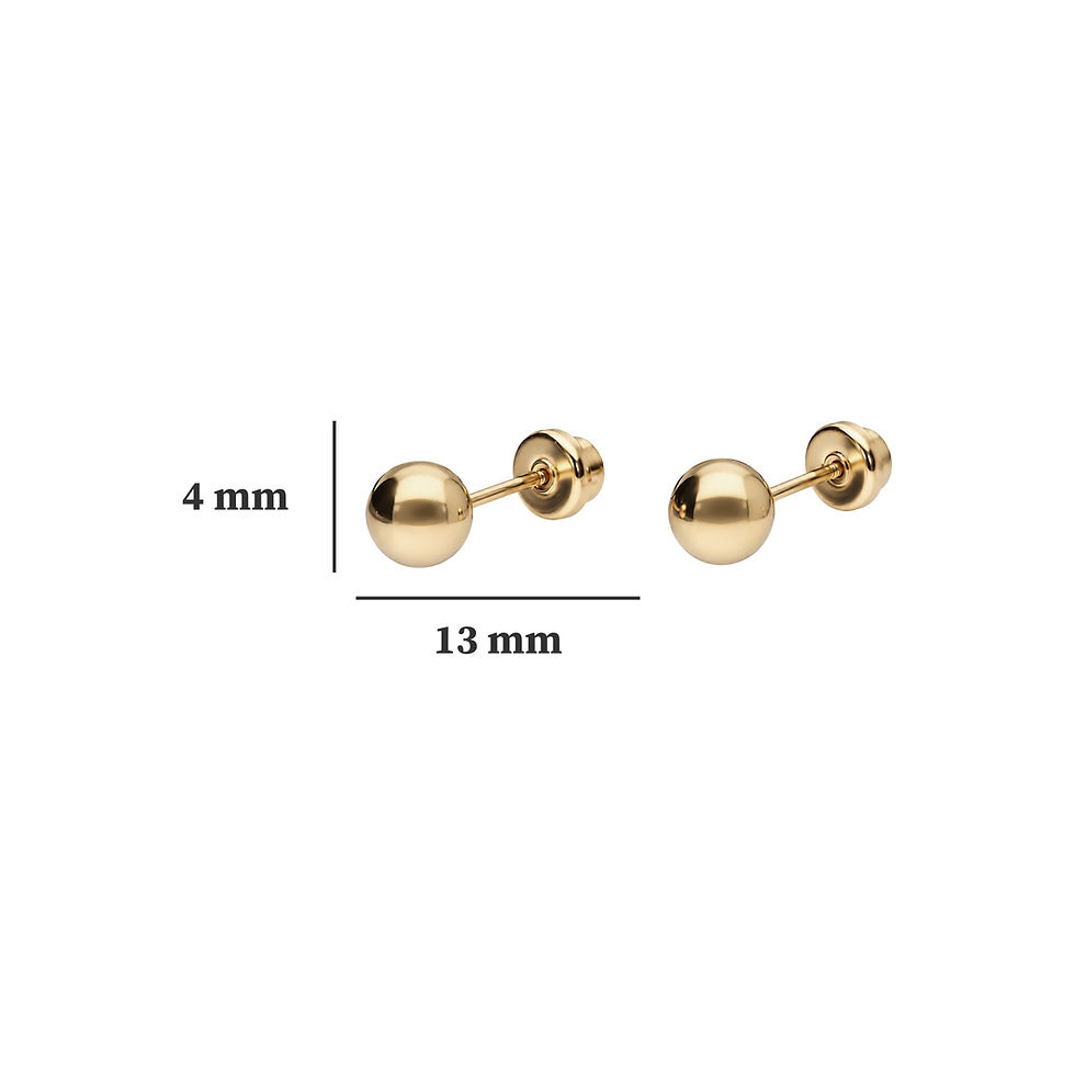 Miniatura: 18K Gold "Dormilonas" Ball Stud Earrings, 4 mm with their size marked in millimeters