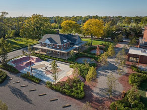 Aerial view of the Little Village community in Detroit Michigan. Arts, bakery, coffee, cocktails, skatepark.
