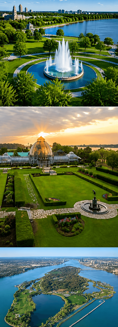 Belle Isle State Park is a 985-acre island park in the Detroit River offering scenic waterfront views, beaches, forests, nature trails, and some of Detroit's most iconic attractions.