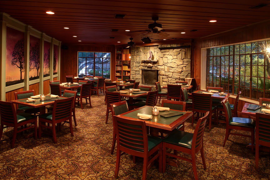 The Amethyst Room at Palmer's in San Marcos with a stone fireplace