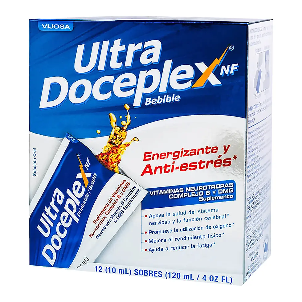 a blue and silver box with the words ultra doceplex and a blister pack with vitamin