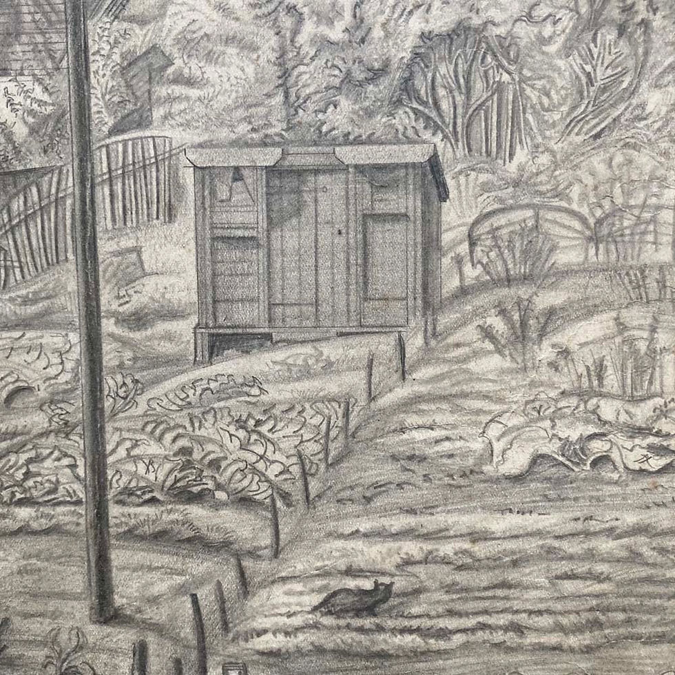Thumbnail: SOLD - 1930's pencil sketch -'Garden allotment'