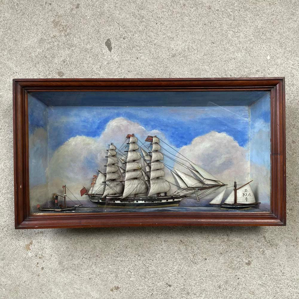 SOLD - Antique ship diorama - 3 vessels