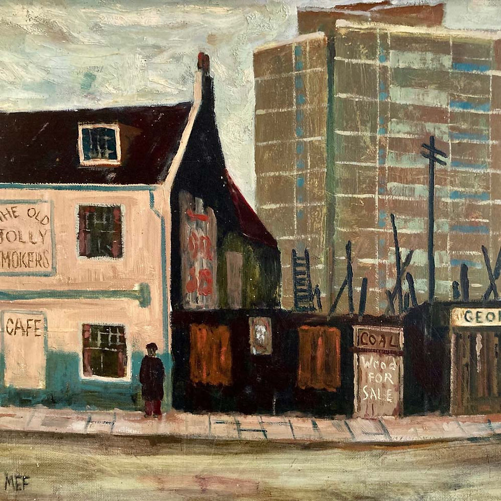 Thumbnail: SOLD - Naive oil painting - 'Old Jolly Smokers Pub'