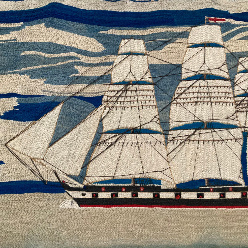 SOLD - Antique sailor's woolwork - British Frigate