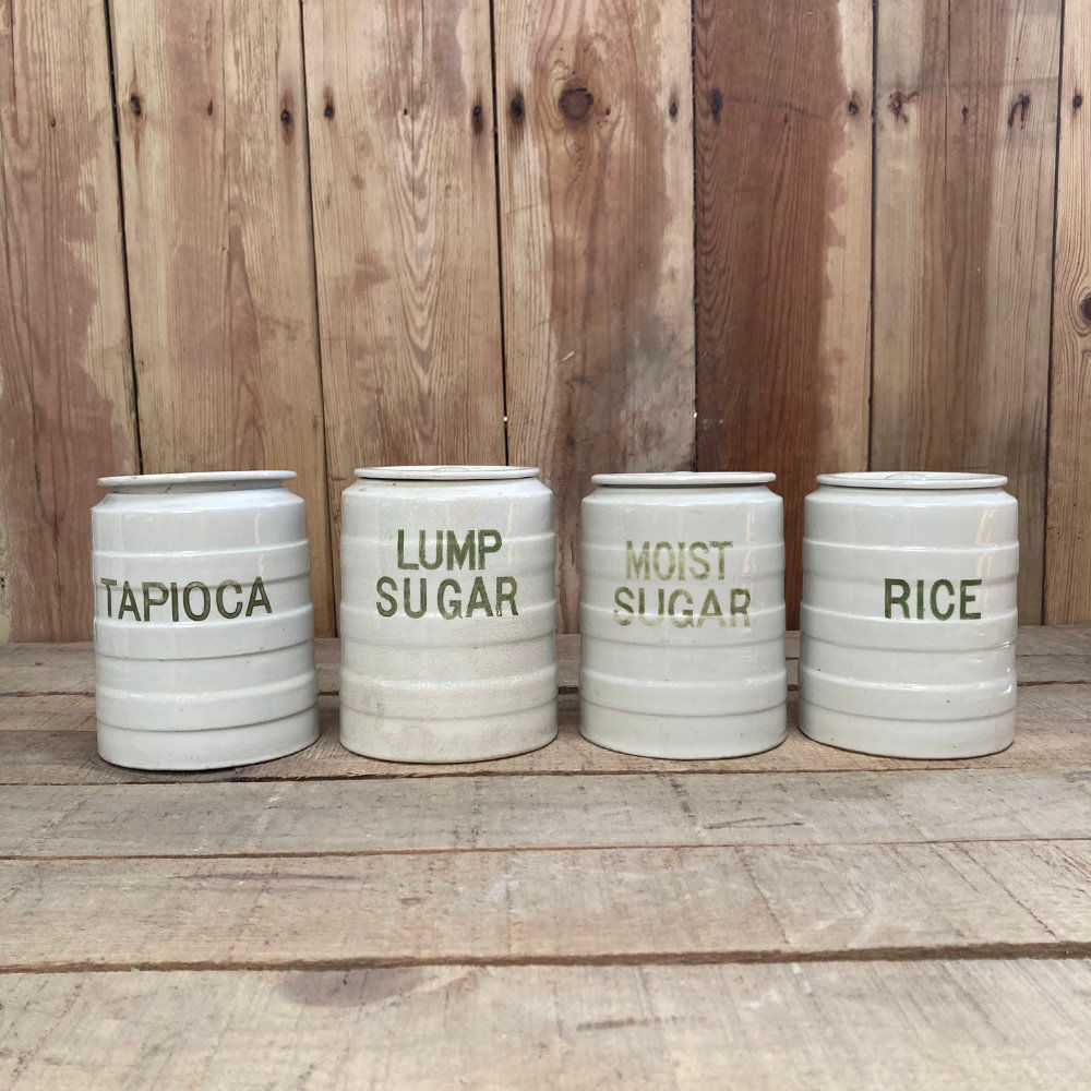 SOLD - Four Grimwade hooped Ironstone jars