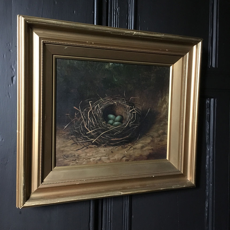 Thumbnail: NOW SOLD - Antique oil painting - Bird's Nest, c.1890