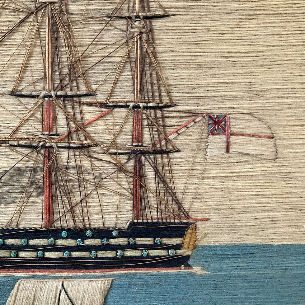 Thumbnail: SOLD - Antique sailor's woolwork - Ship and cottage