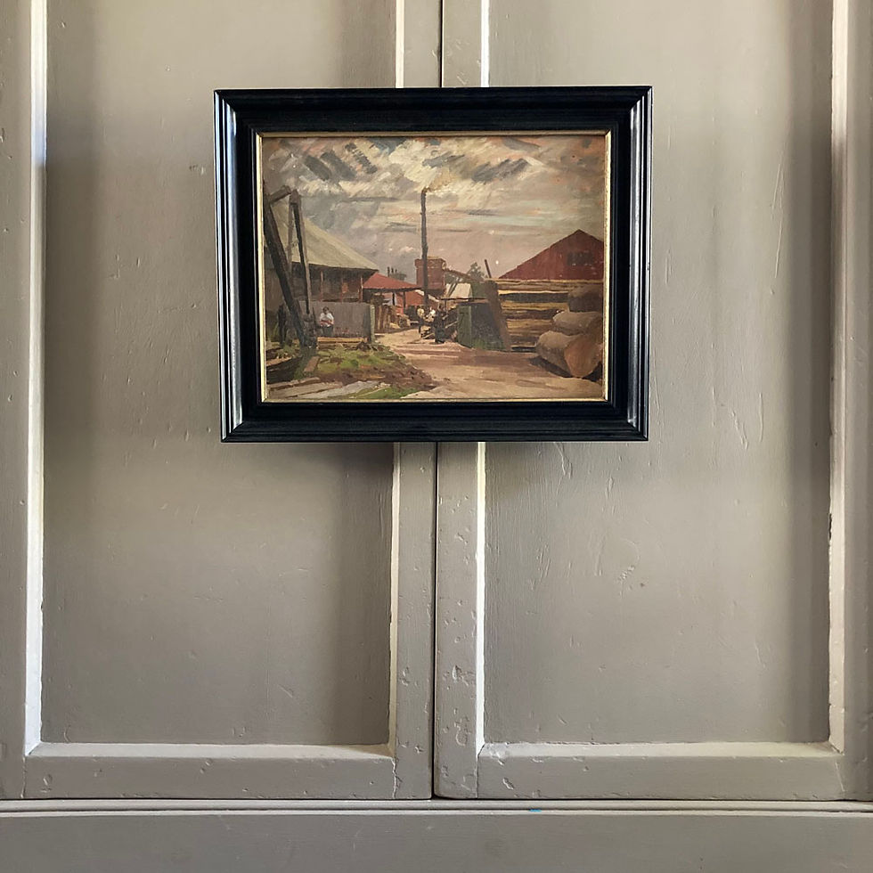 Thumbnail: SOLD - British 20th c. oil painting - 'Timber Yard'