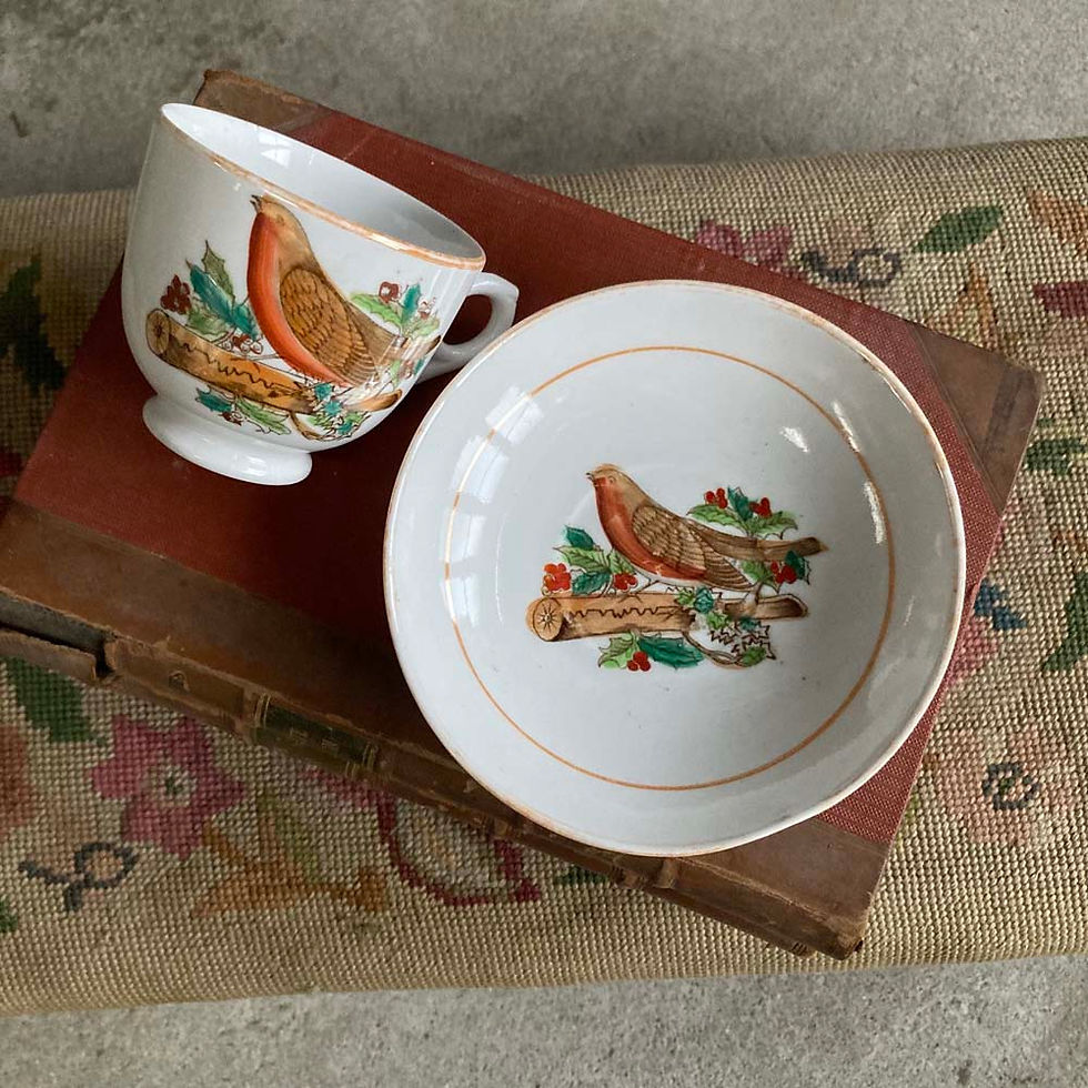 Thumbnail: SOLD - Victorian china teacup and saucer - 'Christmas Robin'