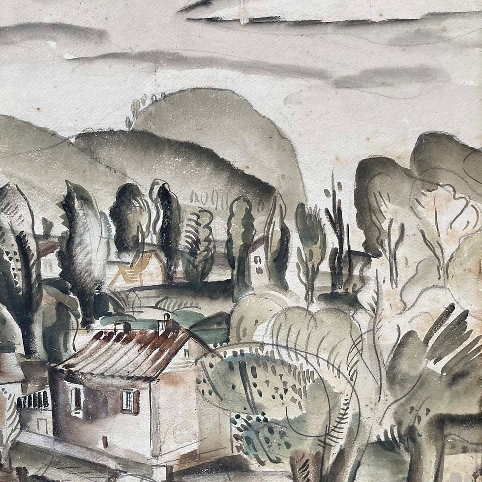 Thumbnail: Mid-century watercolour painting - rural landscape