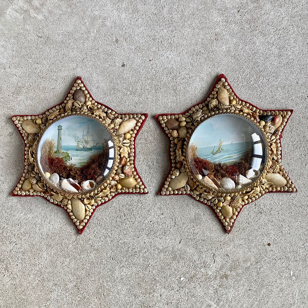 Thumbnail: SOLD - Pair of sailor's shellwork valentines - 'Starfish'