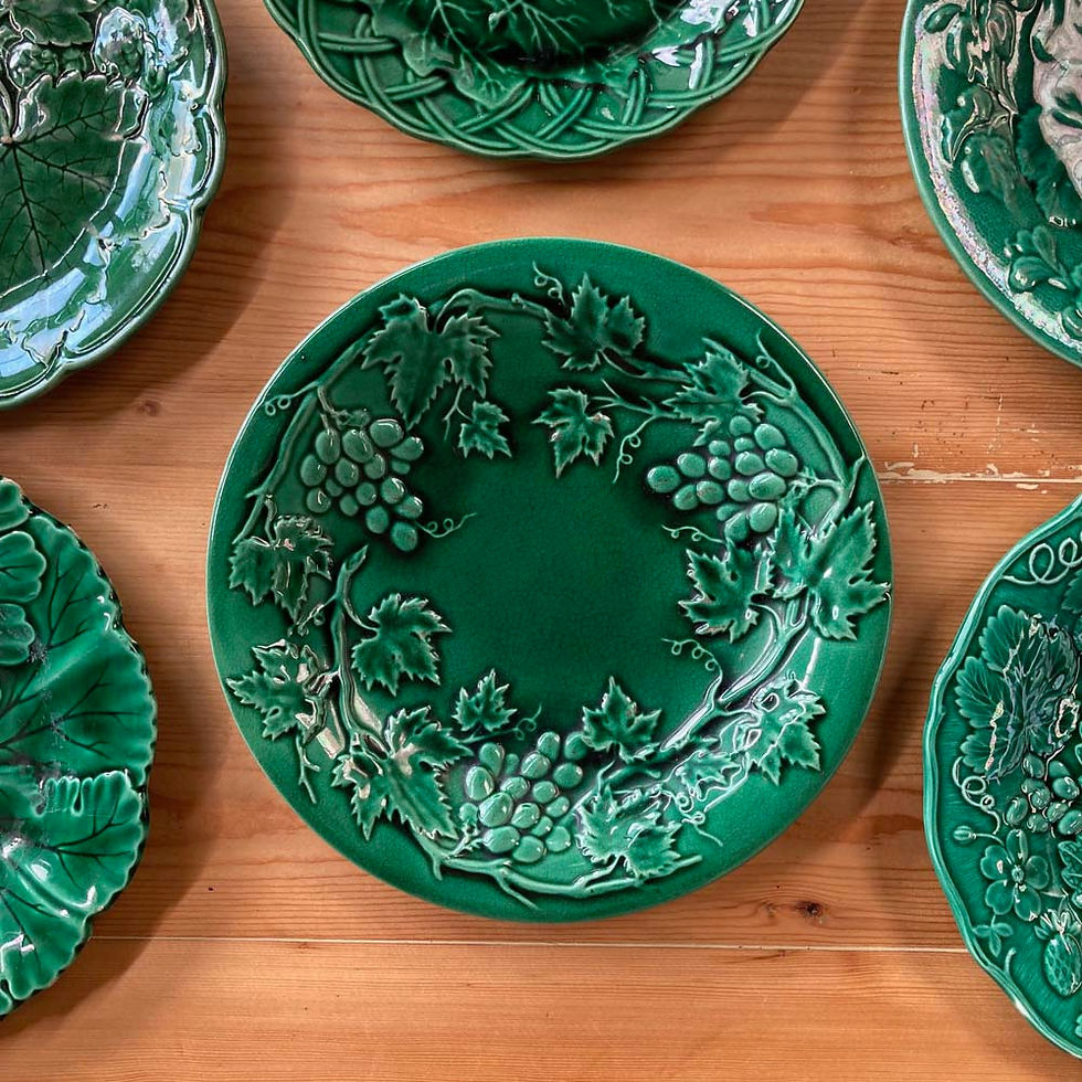 Thumbnail: SOLD - Six green Majolica plates