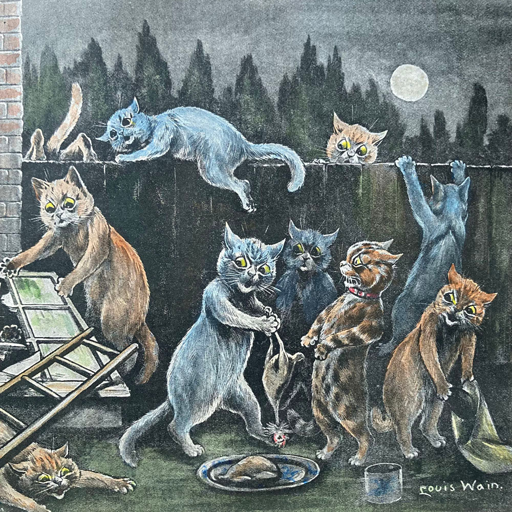 SOLD - Antique Louis Wain cat print -'Pantry Raid'