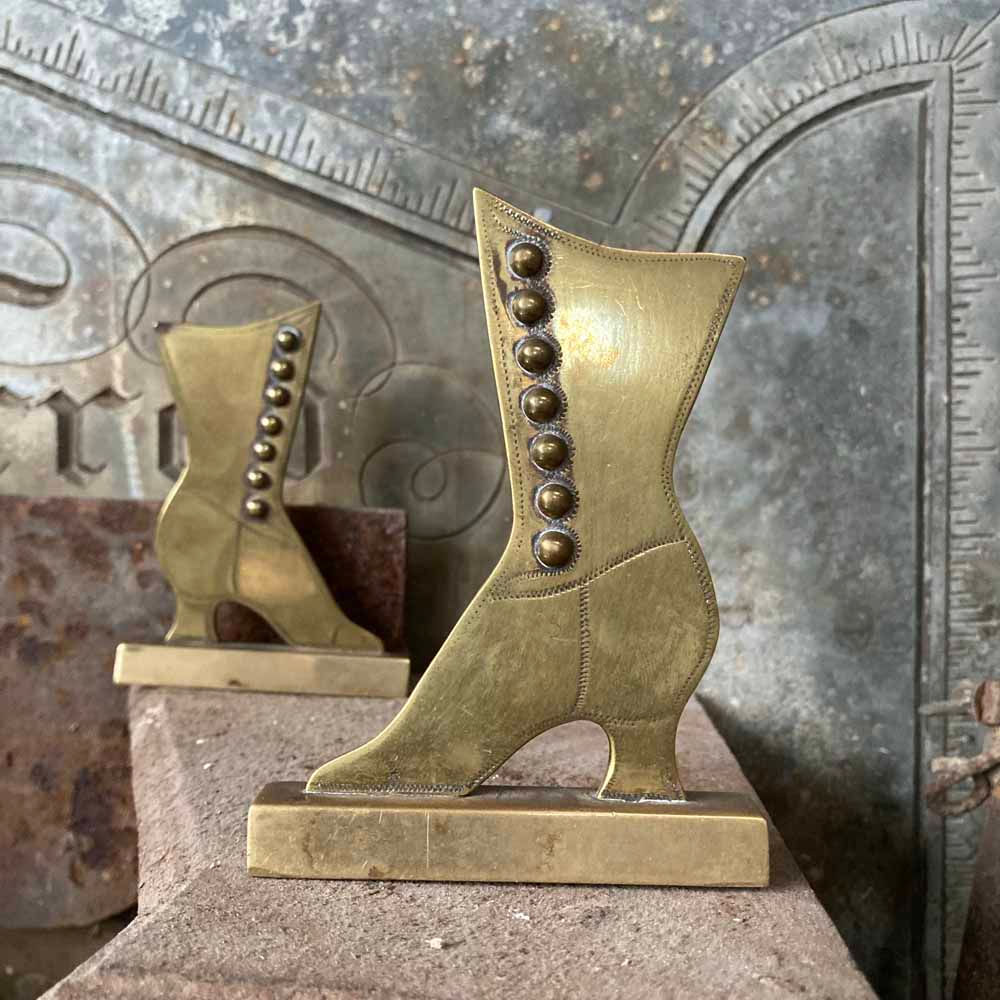 SOLD - Antique folk art brass ladies' boots