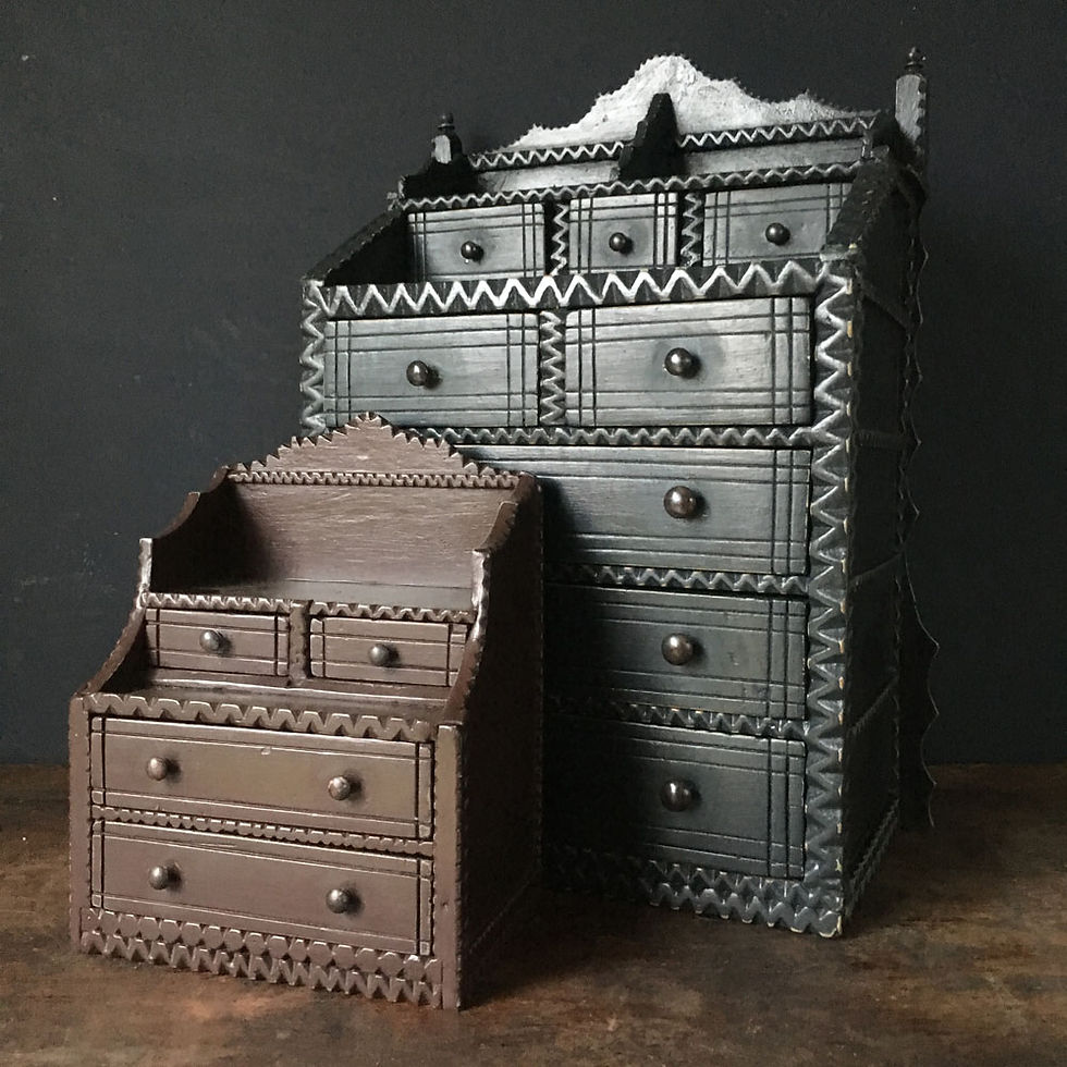 Thumbnail: NOW SOLD - 'Tramp art' wooden drawers chest - 'Green'