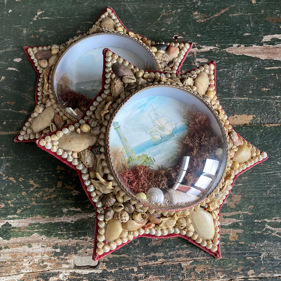 Thumbnail: SOLD - Pair of sailor's shellwork valentines - 'Starfish'