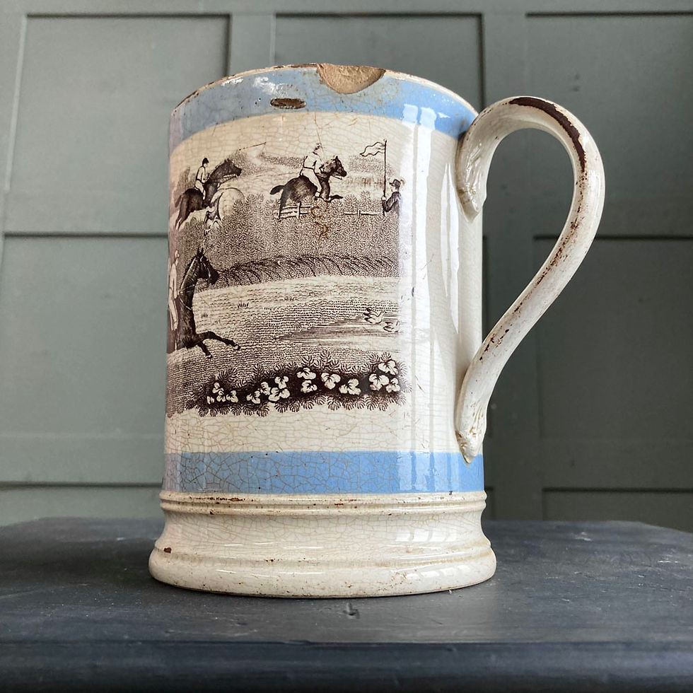 Thumbnail: SOLD - 19th century creamware tankard - 'Horse racing' (no. 1)