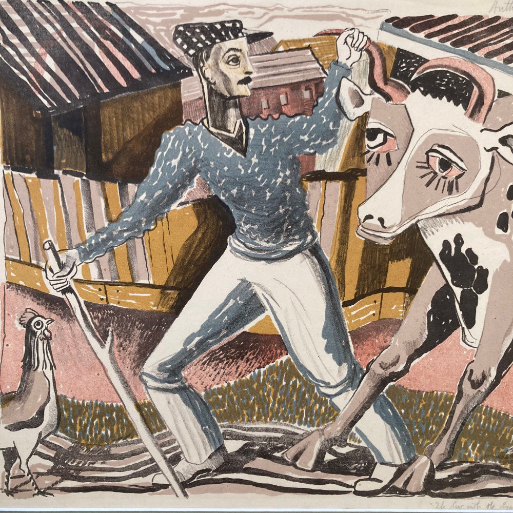 Anthony Waterer lithograph - The Cow with the Crumpled Horn