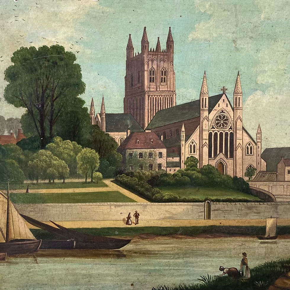 Thumbnail: SOLD - Antique folk art painting - 'Worcester Cathedral'