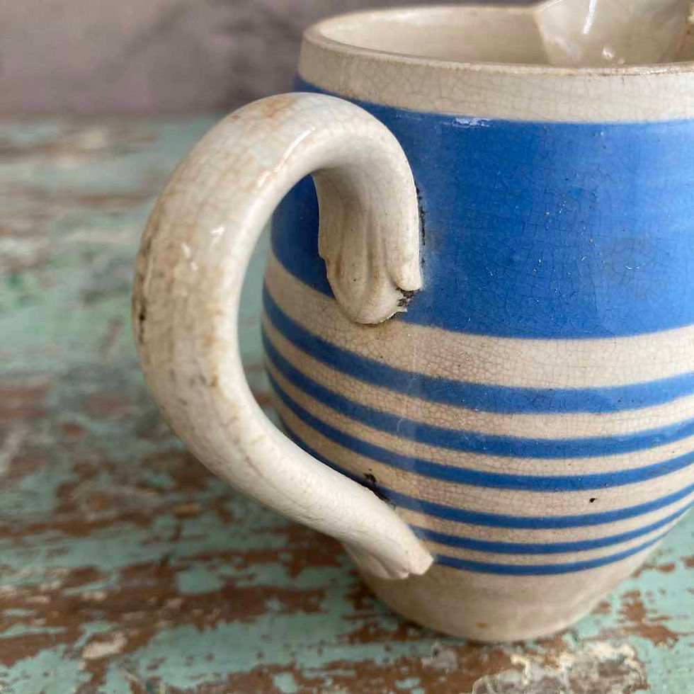 Thumbnail: SOLD - Antique mochaware jug - blue ribbed