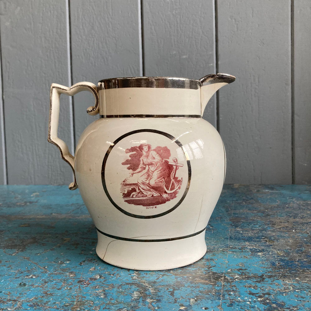 SOLD - Georgian creamware jug - 'Hope/Charity'