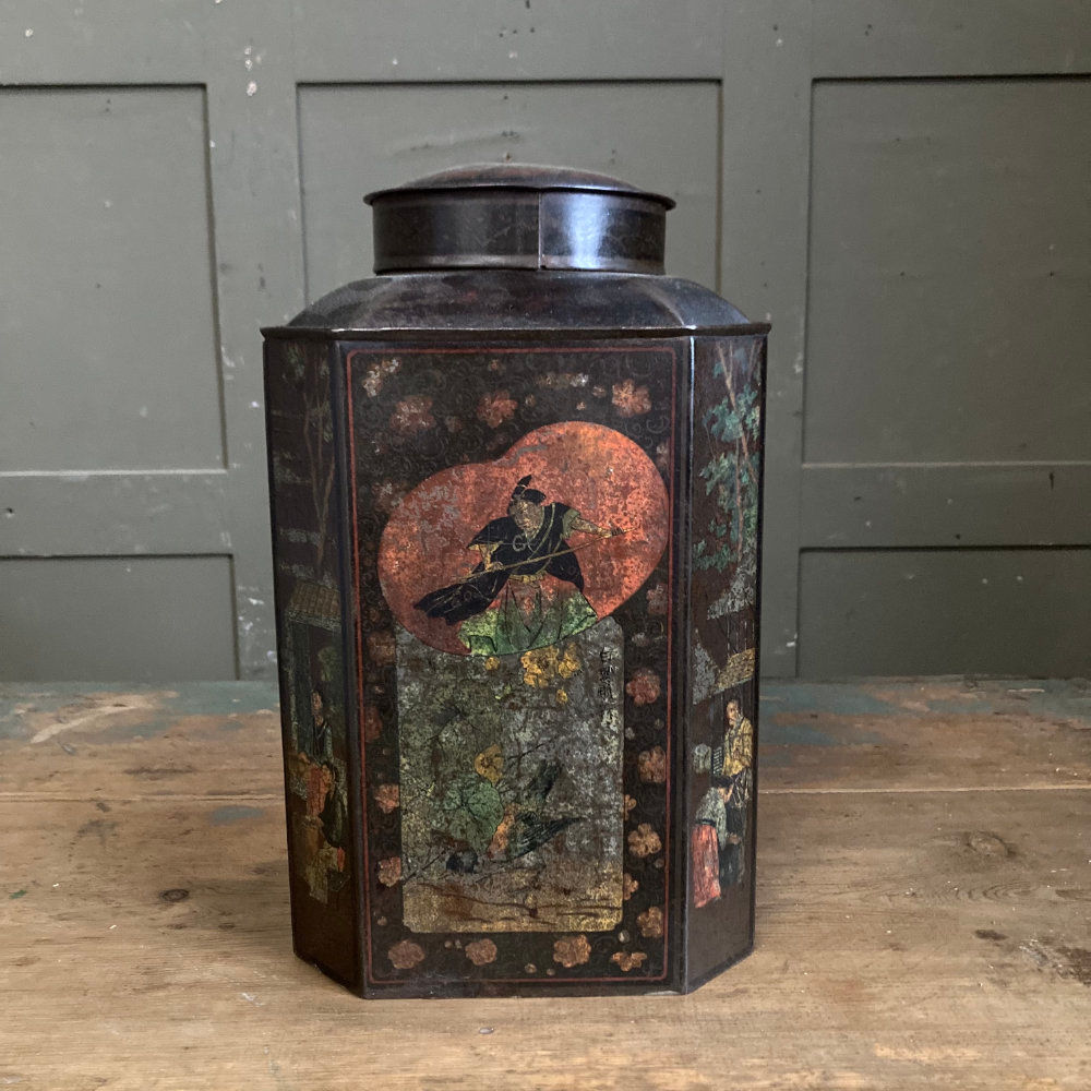 Antique toleware tea canister