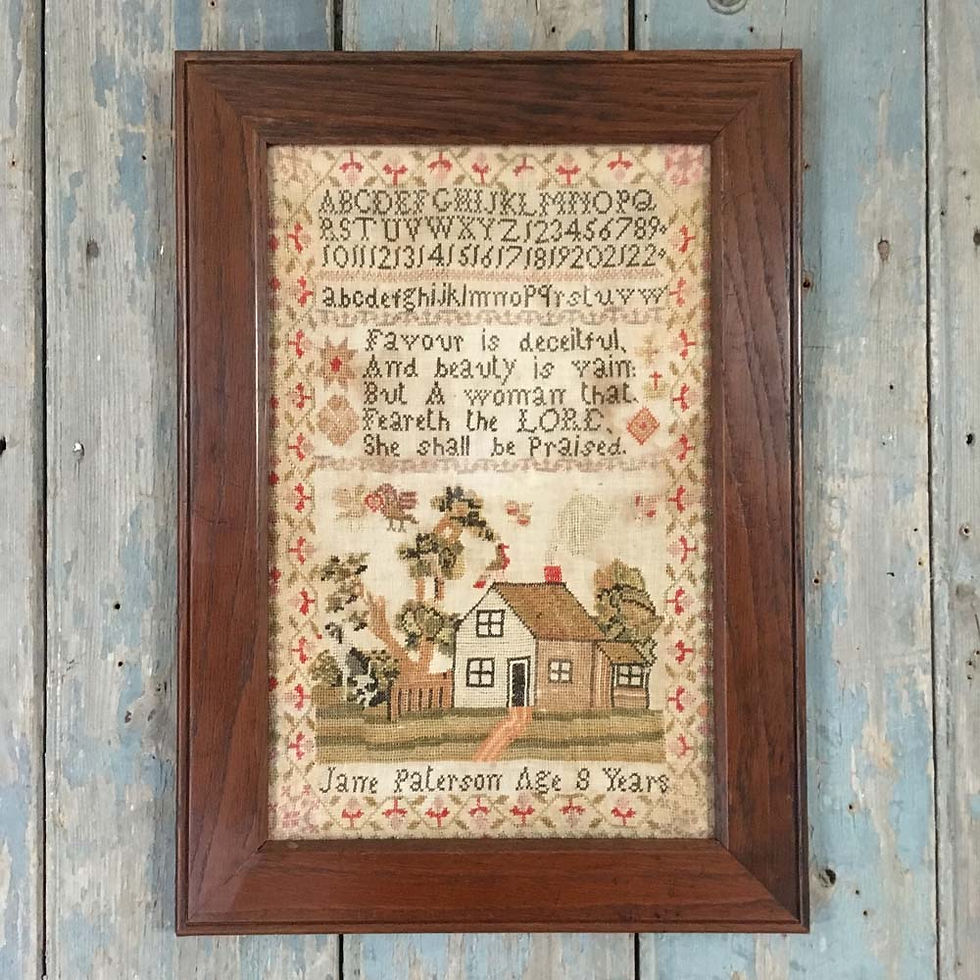 Thumbnail: NOW SOLD - Antique dog and house sampler