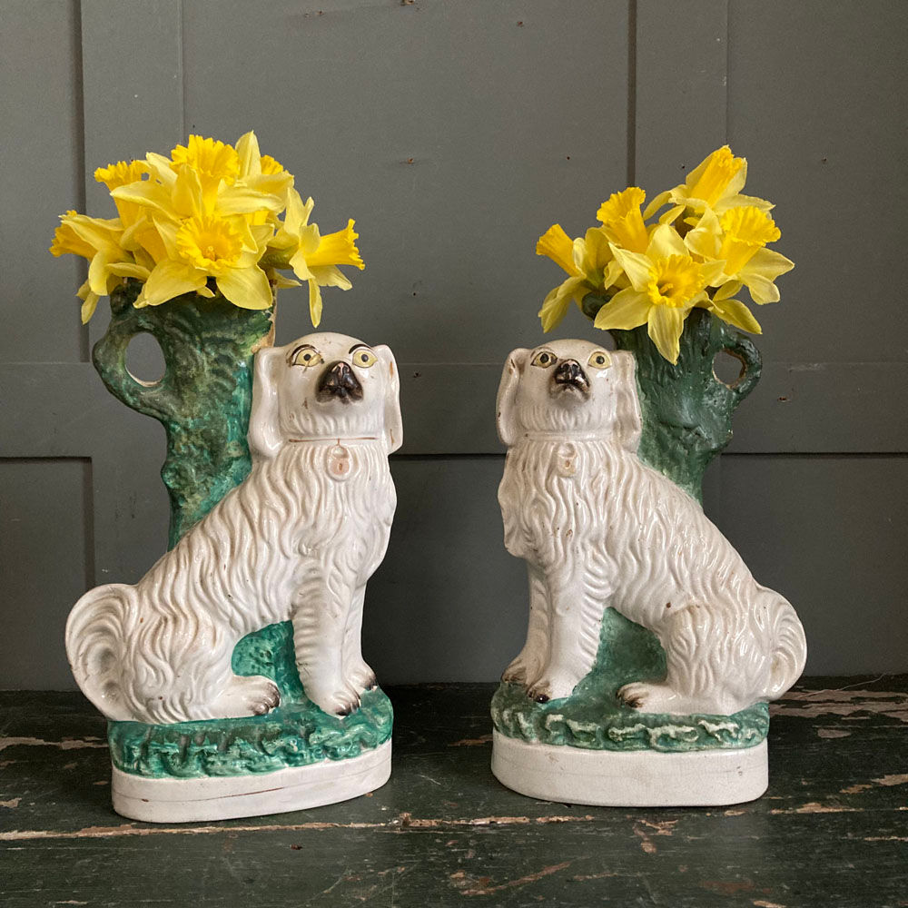 SOLD - Antique Staffordshire dogs - 'Vases'
