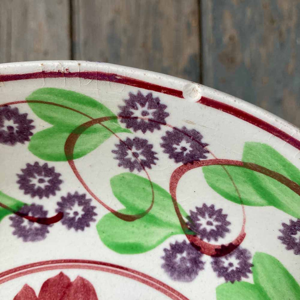 Thumbnail: SOLD - Antique spongeware bowl - purple flowers
