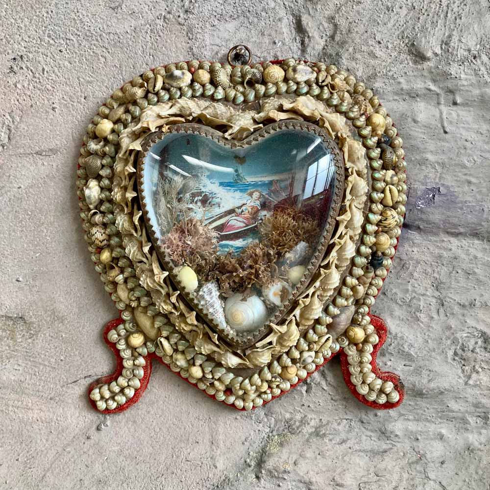 SOLD - Antique sailor's shellwork valentine - 'Grace Darling'