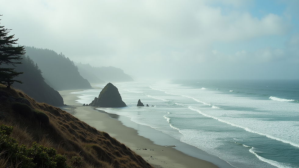 Wide angle view of the stunning coastline in Brookings, Oregon