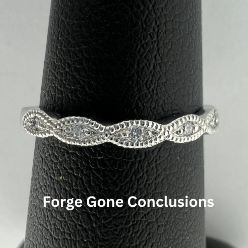 Scalloped Wedding Band with Diamonds Closeup Front View